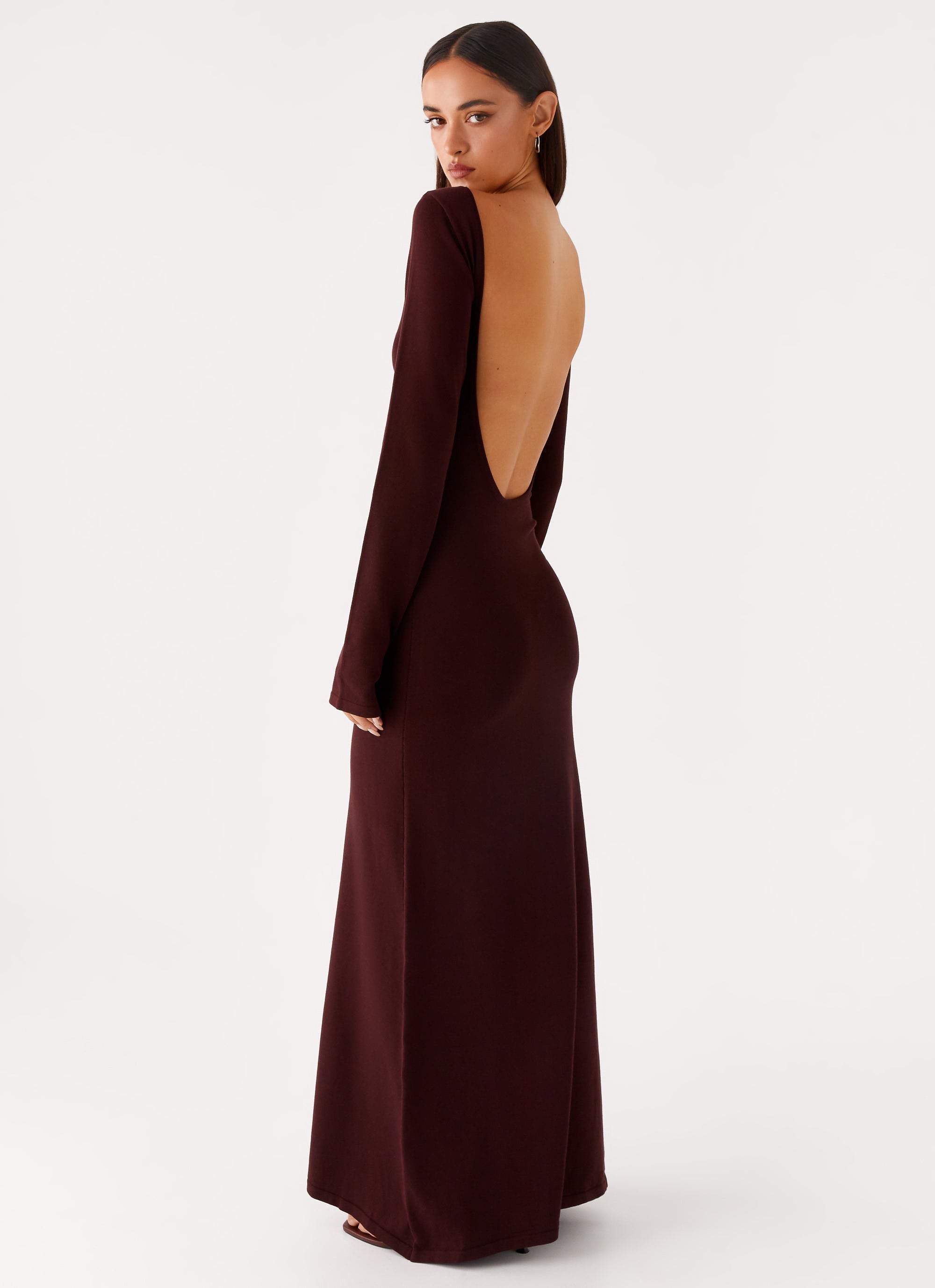 Adora Long Sleeve Knit Maxi Dress - Chocolate