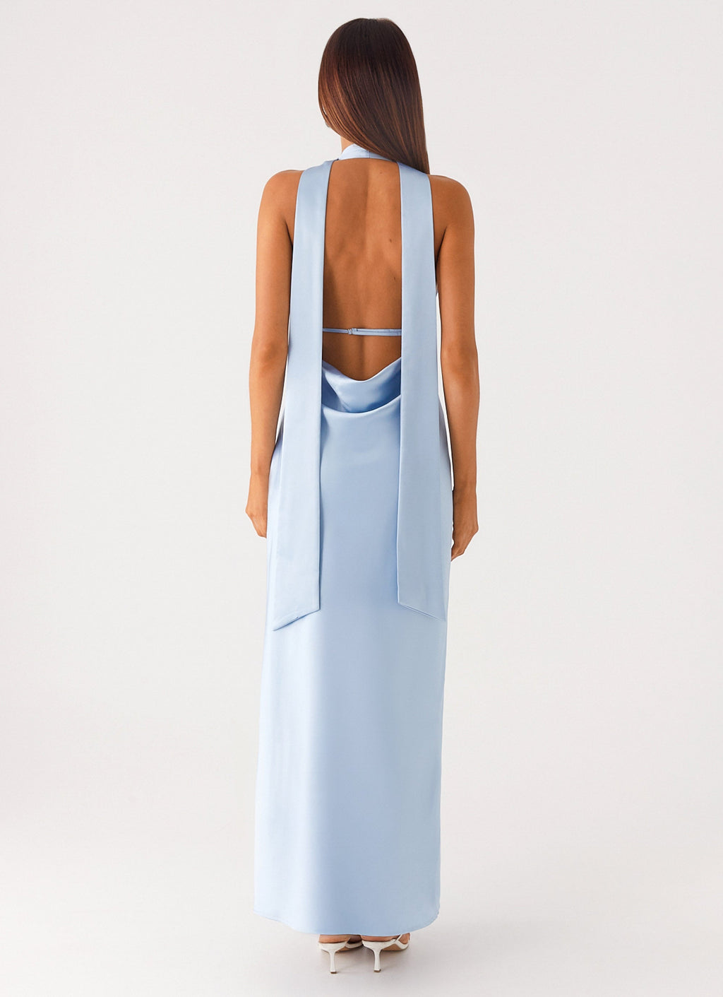 Alicia Satin Halter Maxi Dress - Baby Blue
