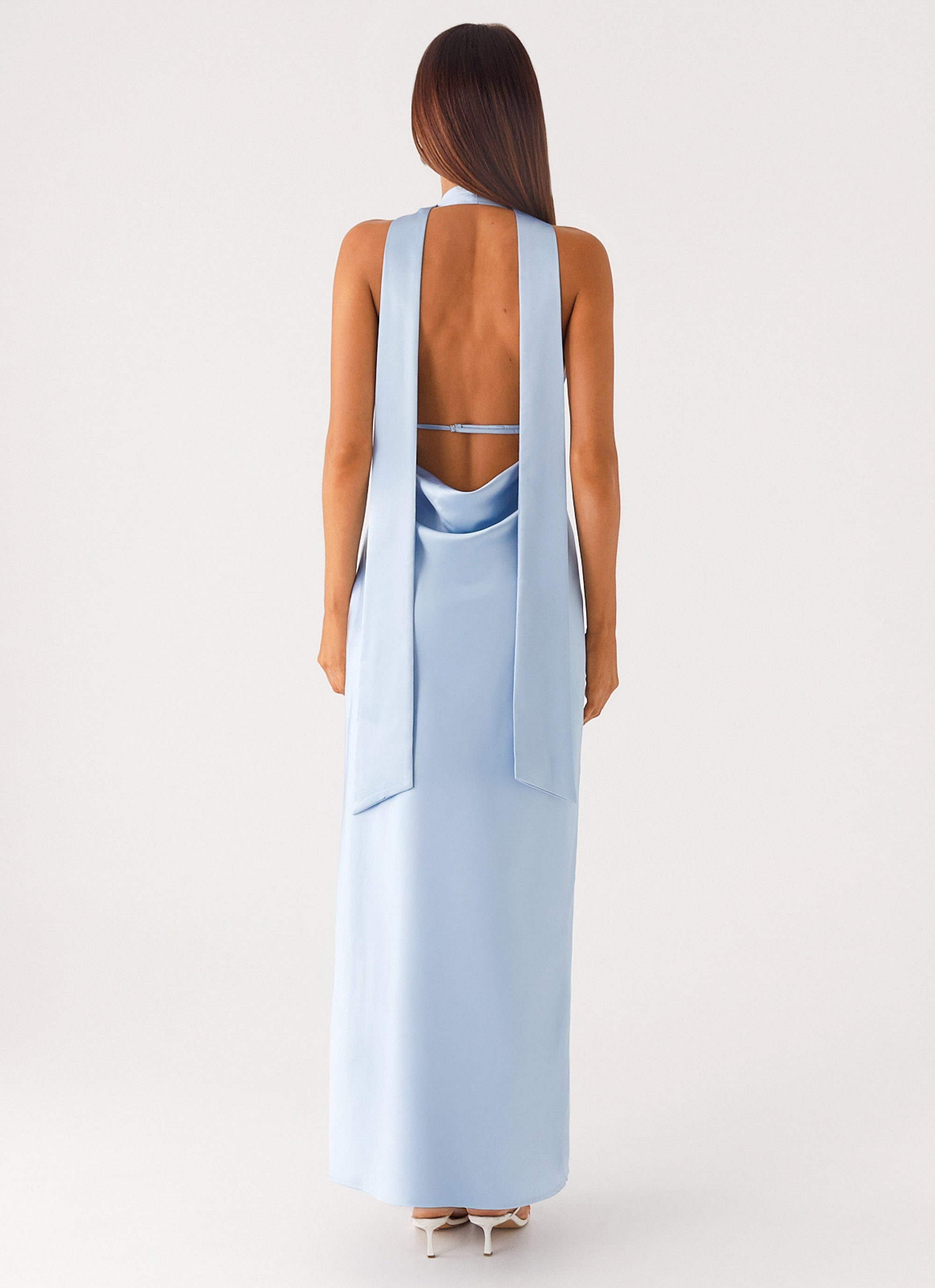 Alicia Satin Halter Maxi Dress - Baby Blue