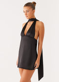 Alicia Satin Halter Mini Dress - Black