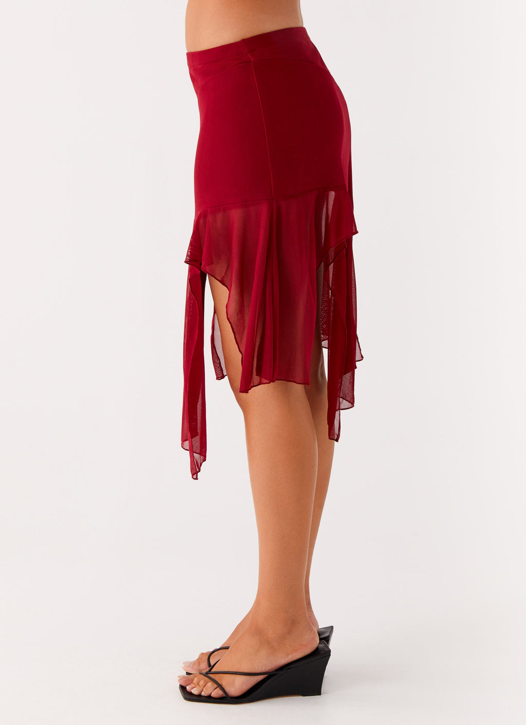 Anthea Mesh Midi Skirt - Red