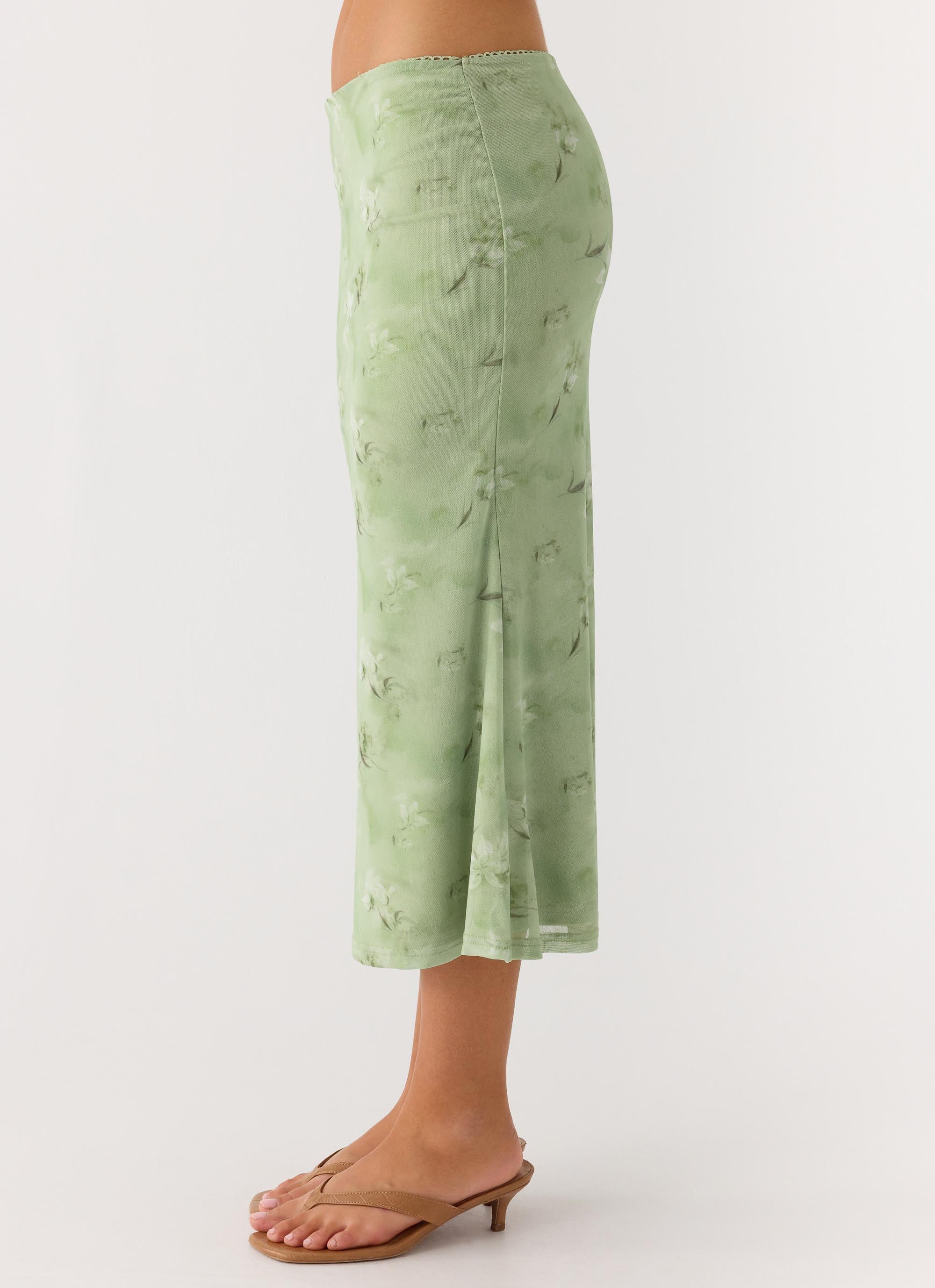 Bahama Low Rise Midi Skirt - Blurred Lime