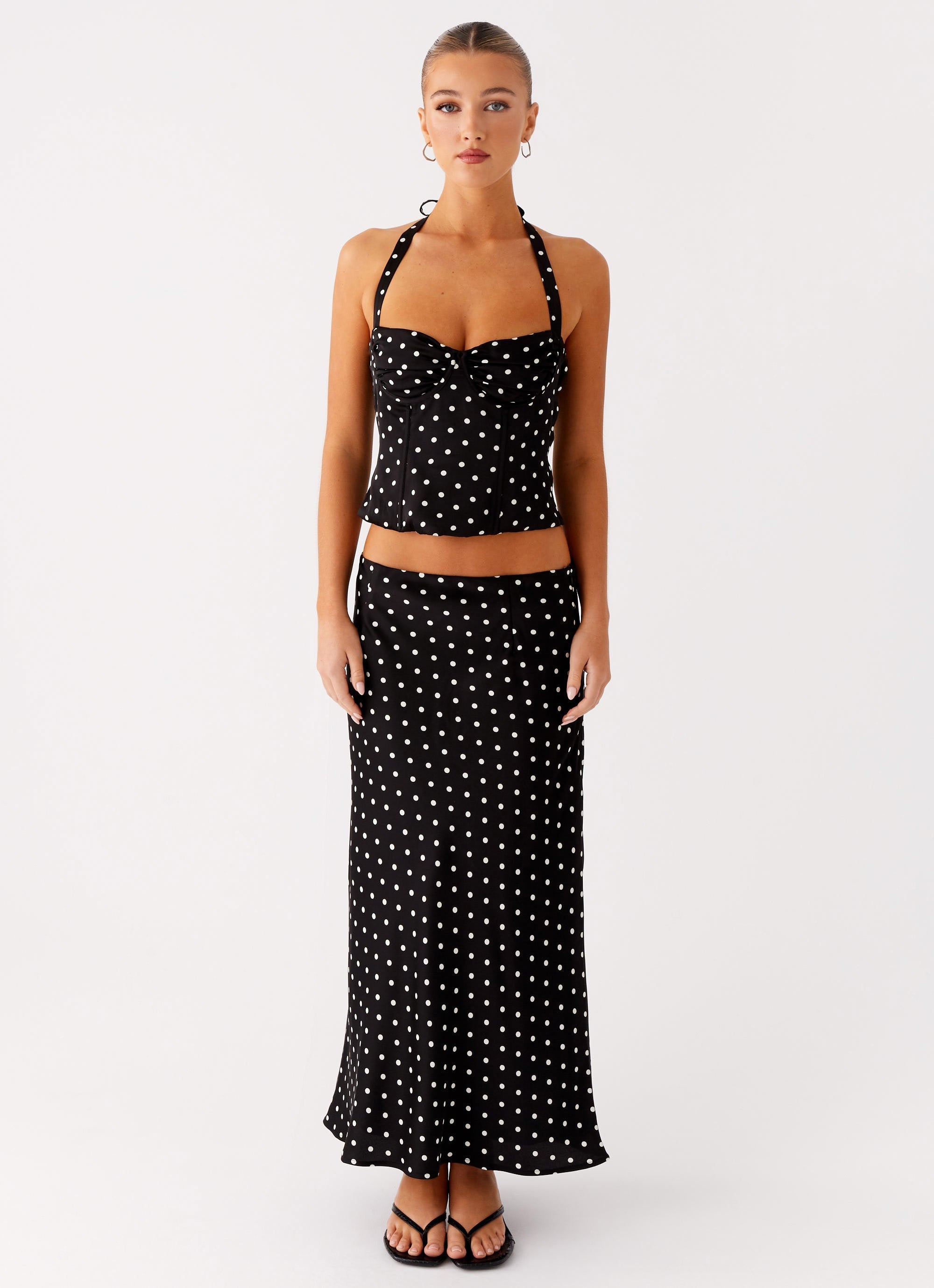 Breanne Midi Skirt - Black Polka Dot