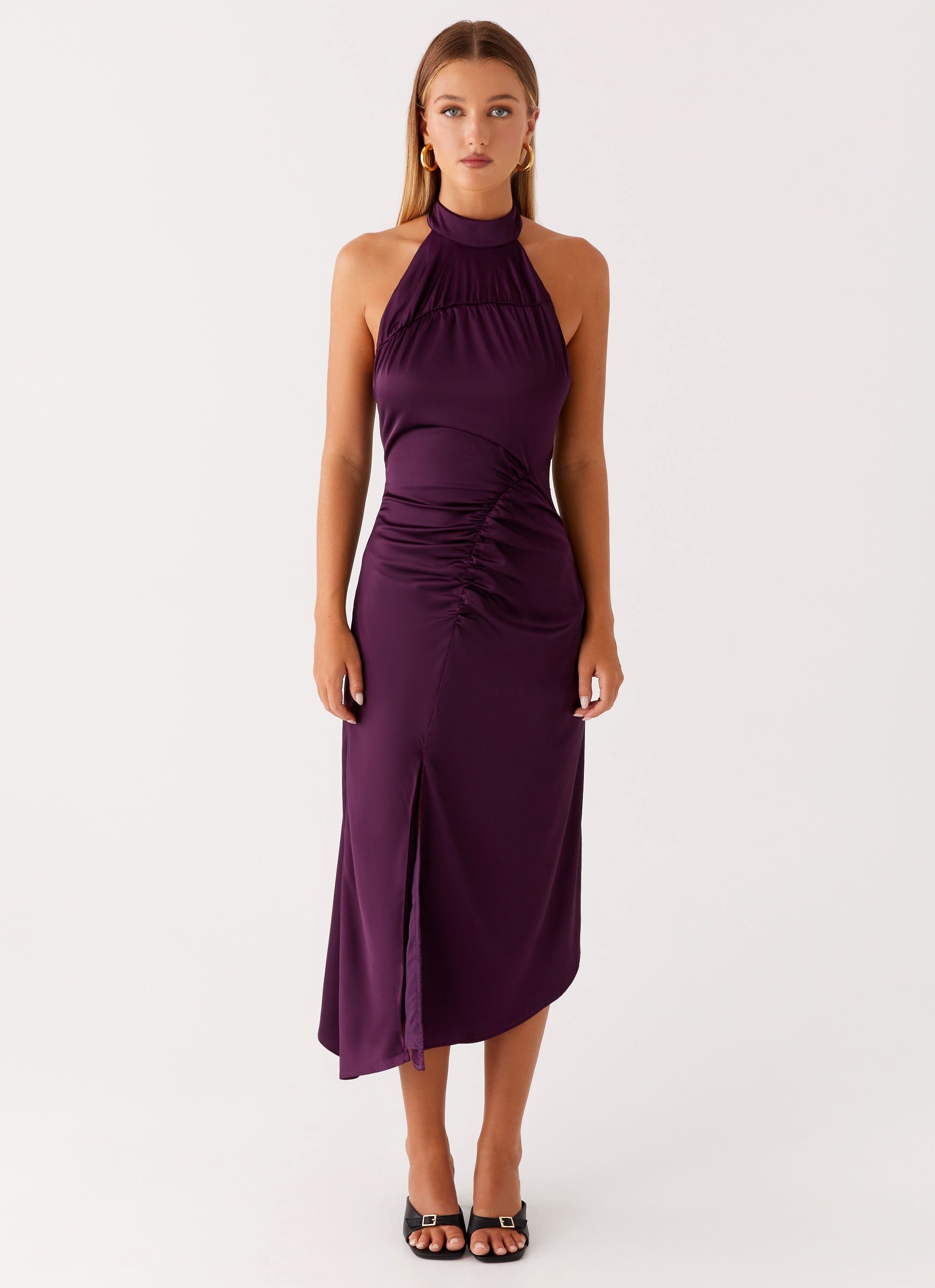 Casta Halterneck Midi Dress - Plum