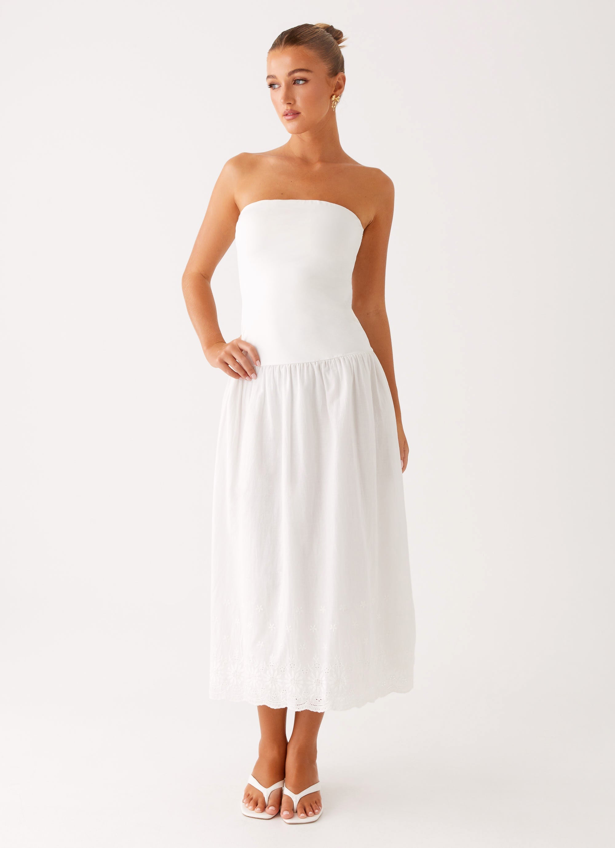 Cherry Skies Midi Dress - White