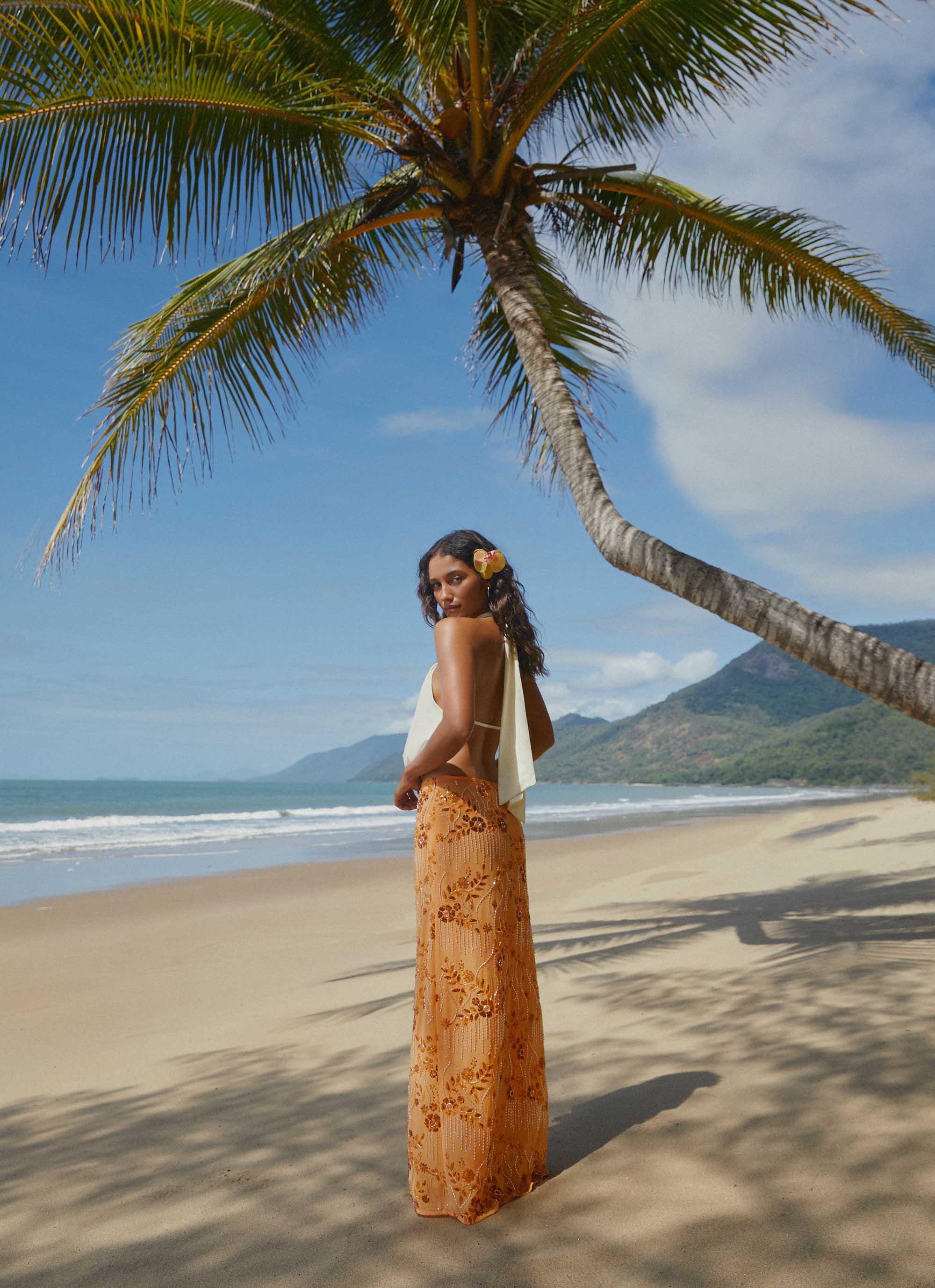 Corinna Low Rise Sequin Maxi Skirt - Orange