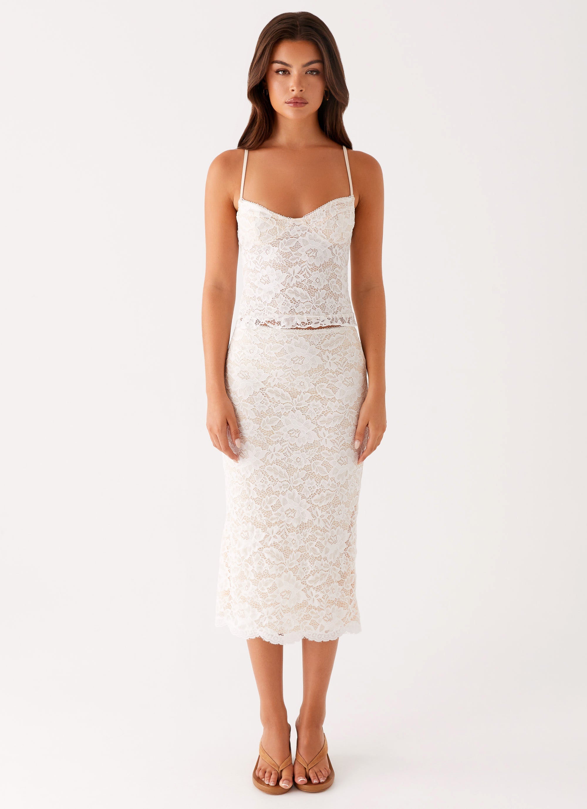 Crystal Clear Lace Midi Skirt - Ivory