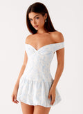 Endless Romance Off Shoulder Mini Dress - Blue Floral