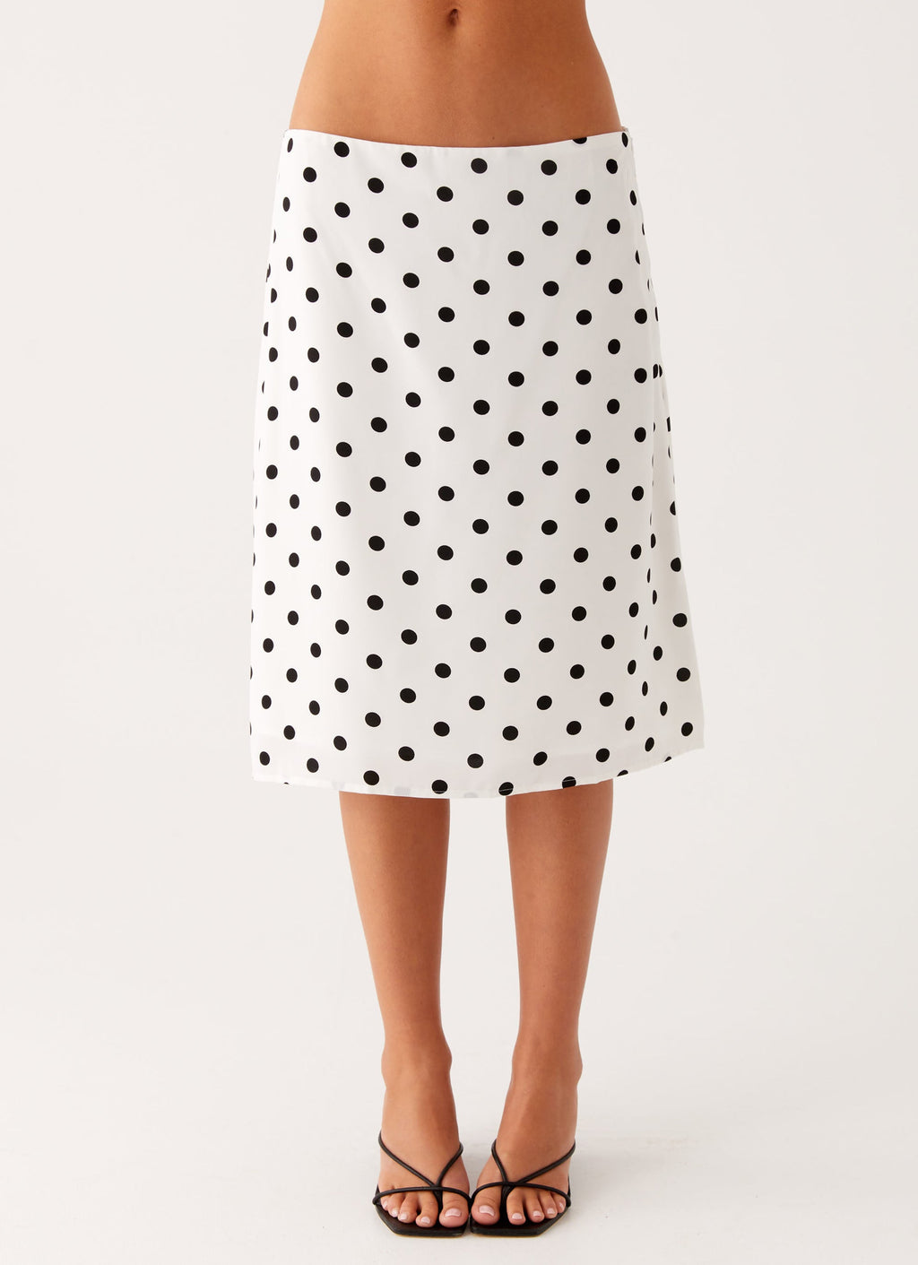 Evoke Chiffon Midi Skirt - White Polka Dot