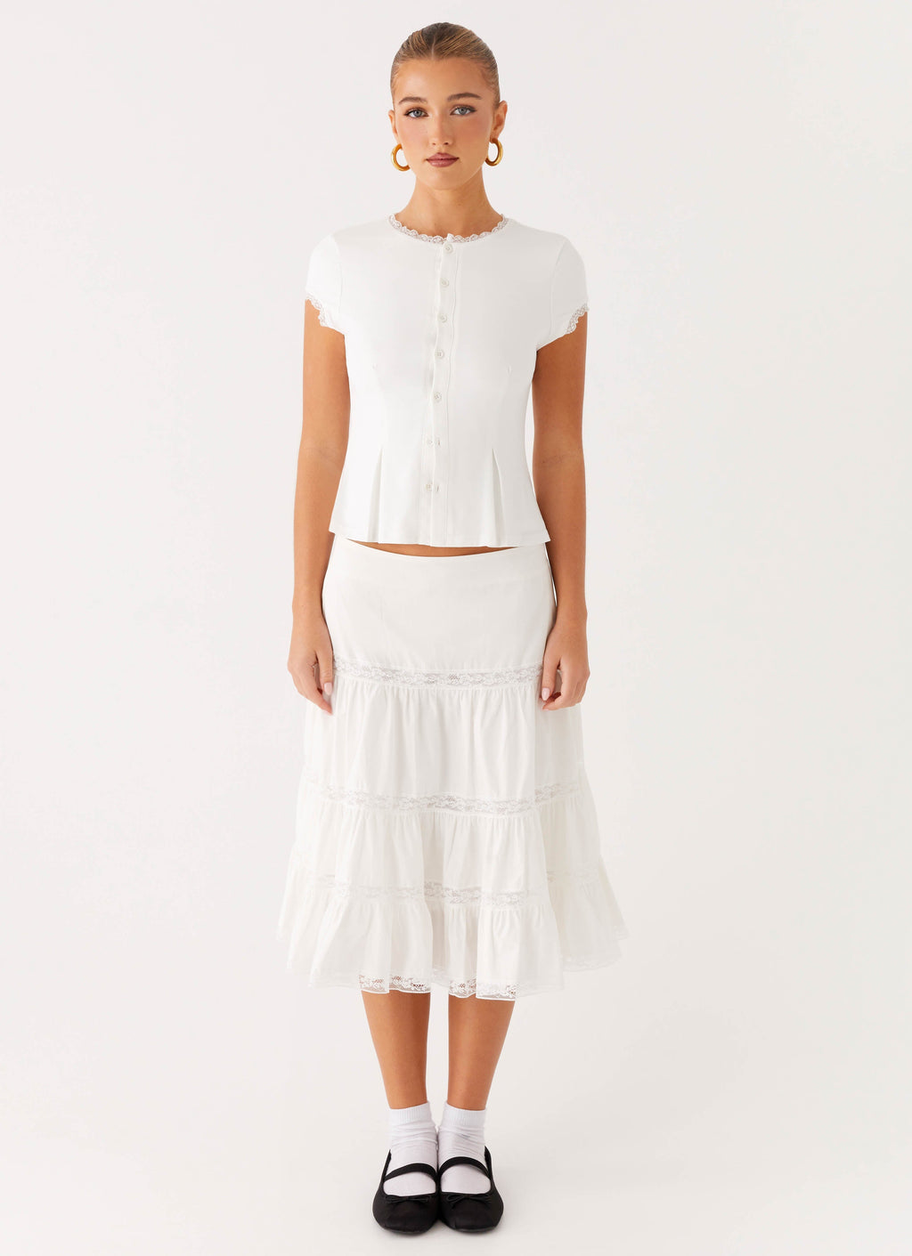 Good Vibes Midi Skirt - White