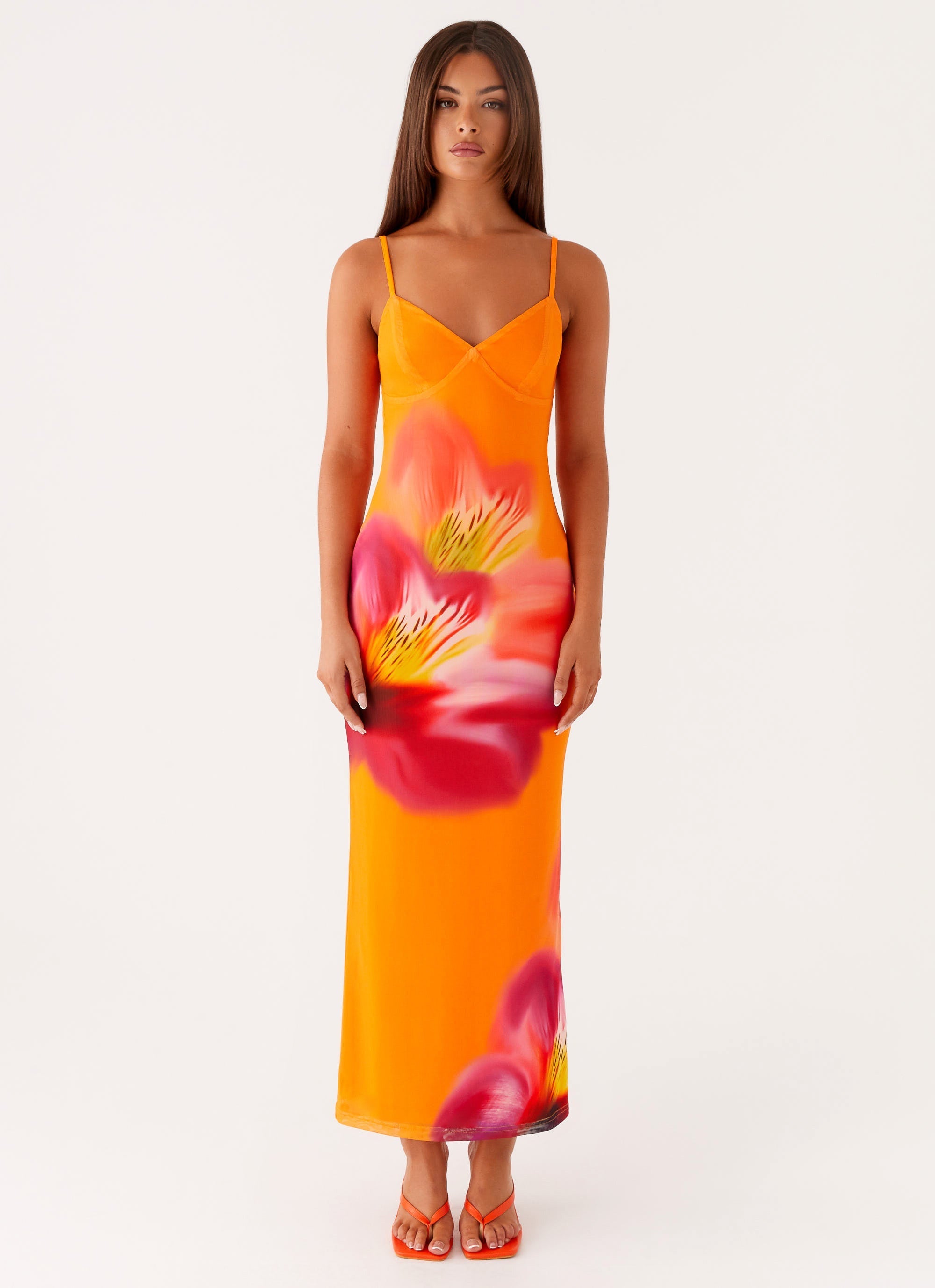 Kasey Midi Dress - Orange Tropical
