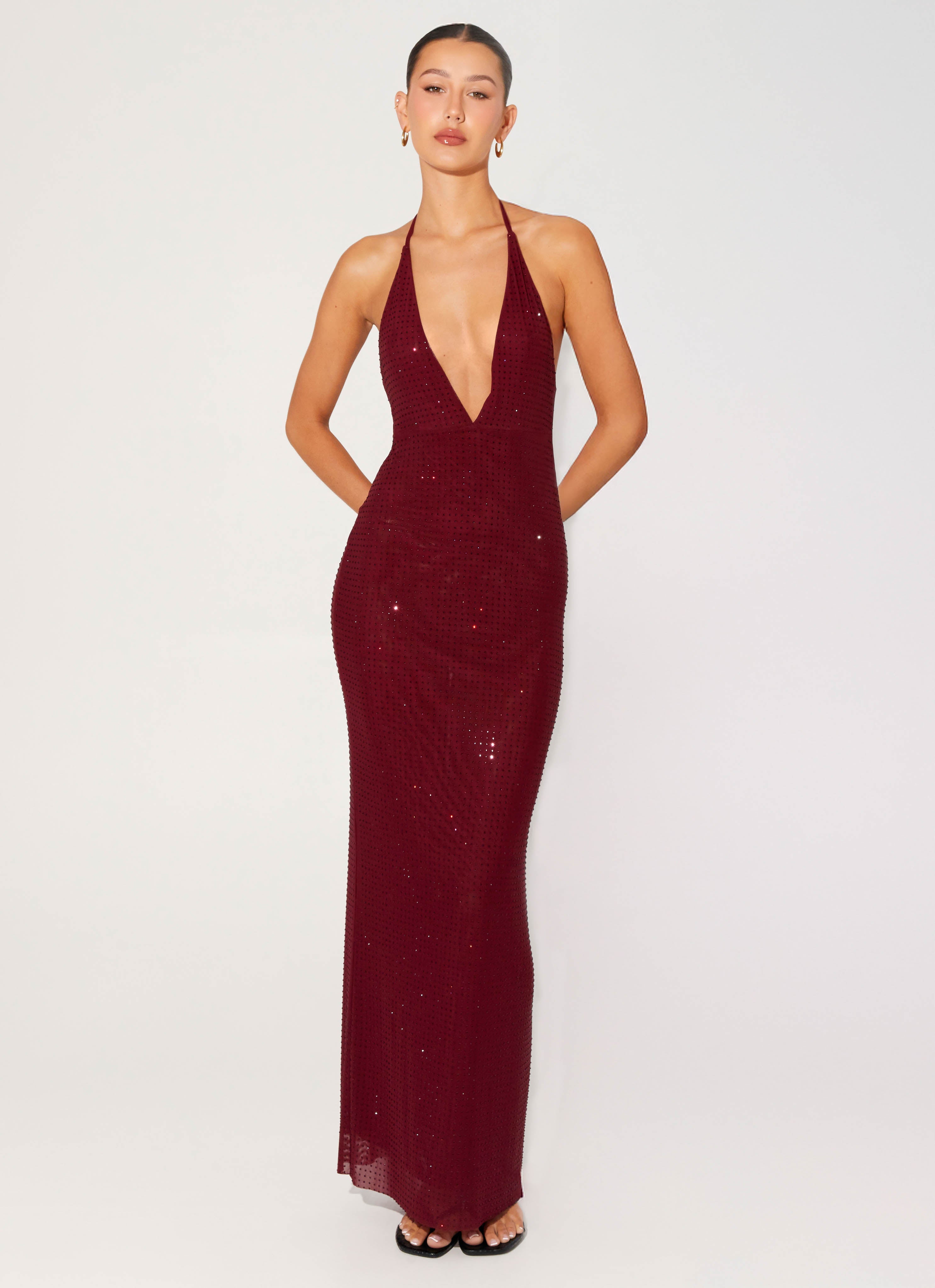 Keliese Beaded Maxi Dress - Burgundy