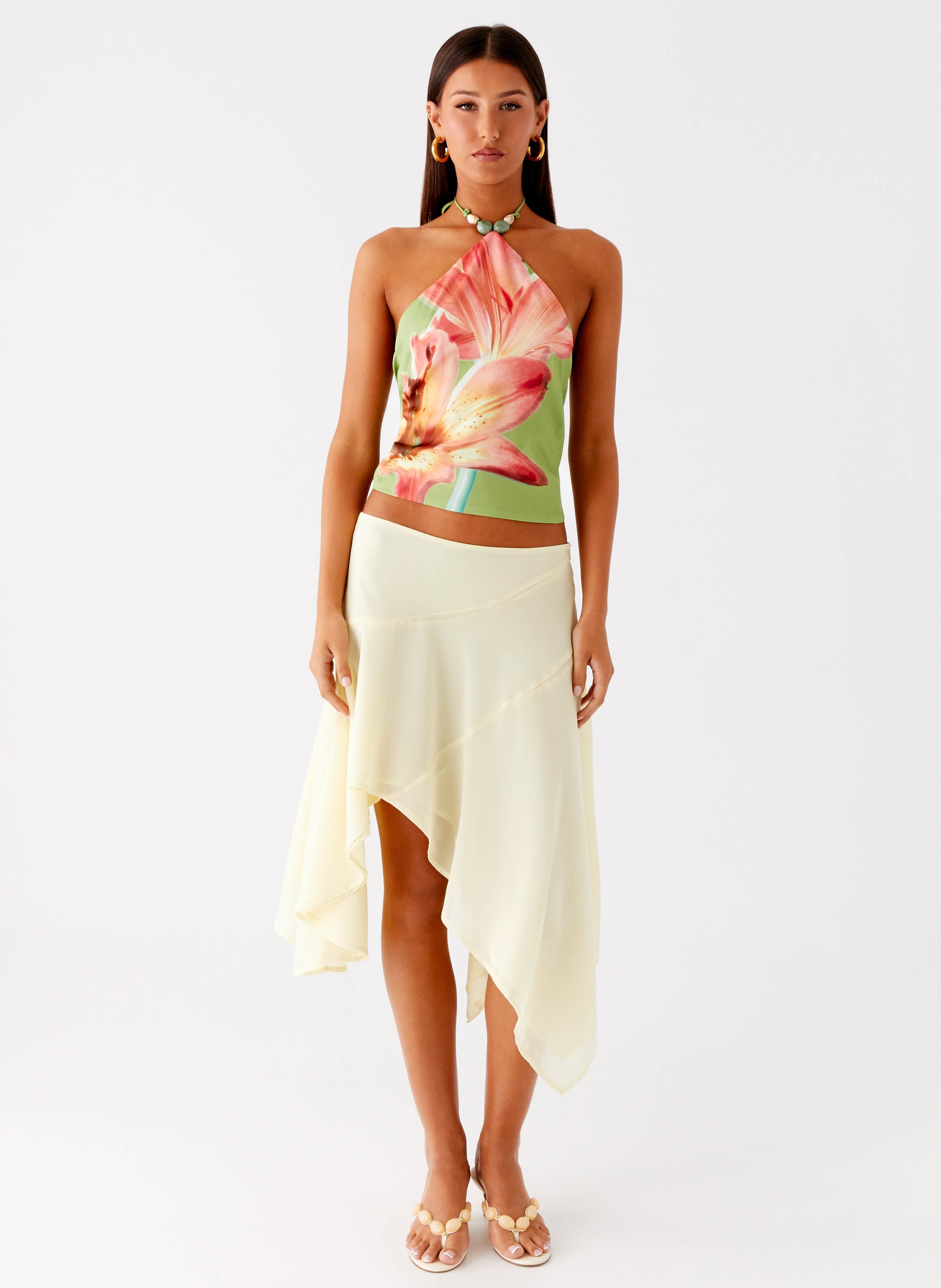 Kia Low Rise Asymmetrical Midi Skirt - Yellow