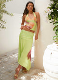 Liana Ruched Maxi Skirt - Green Tropical