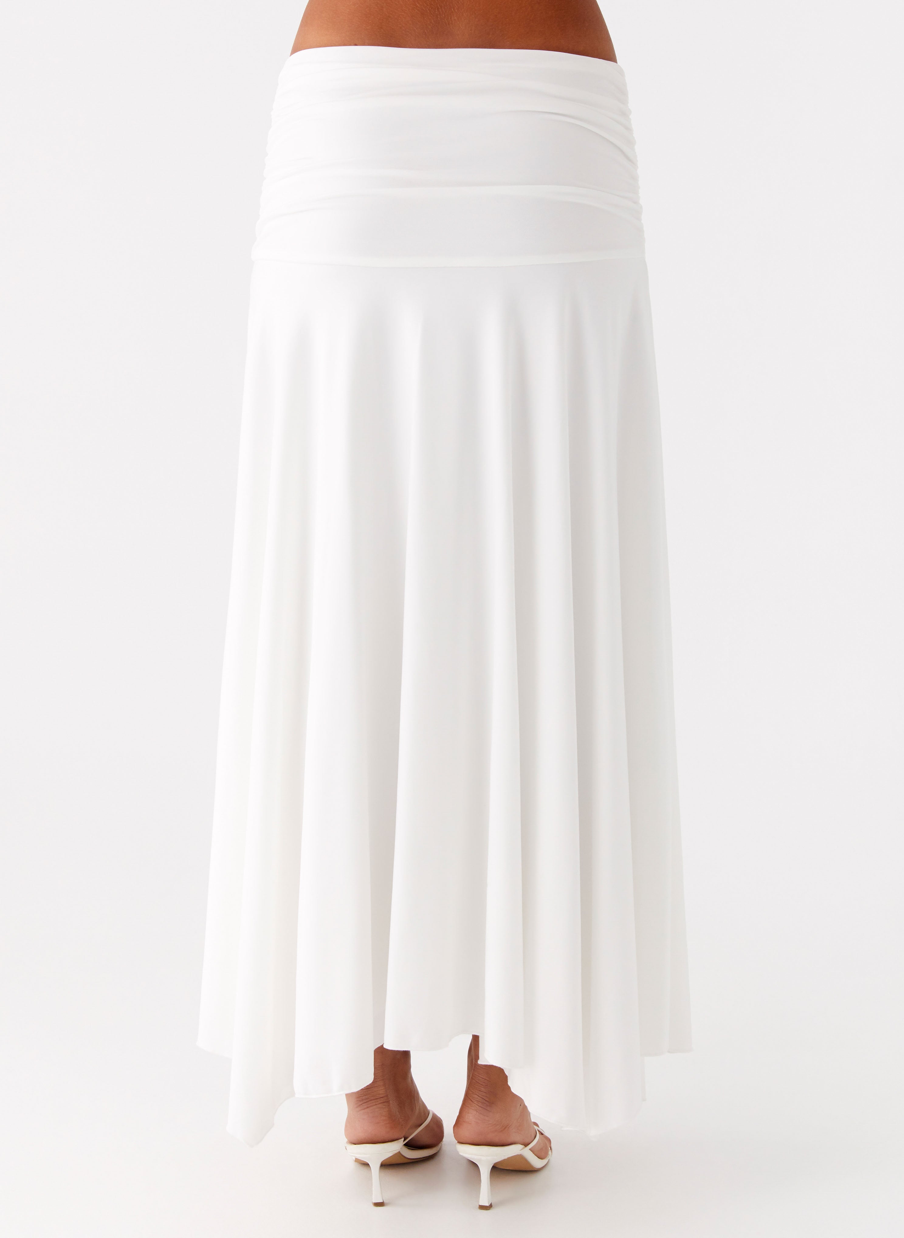 Liana Ruched Maxi Skirt - White