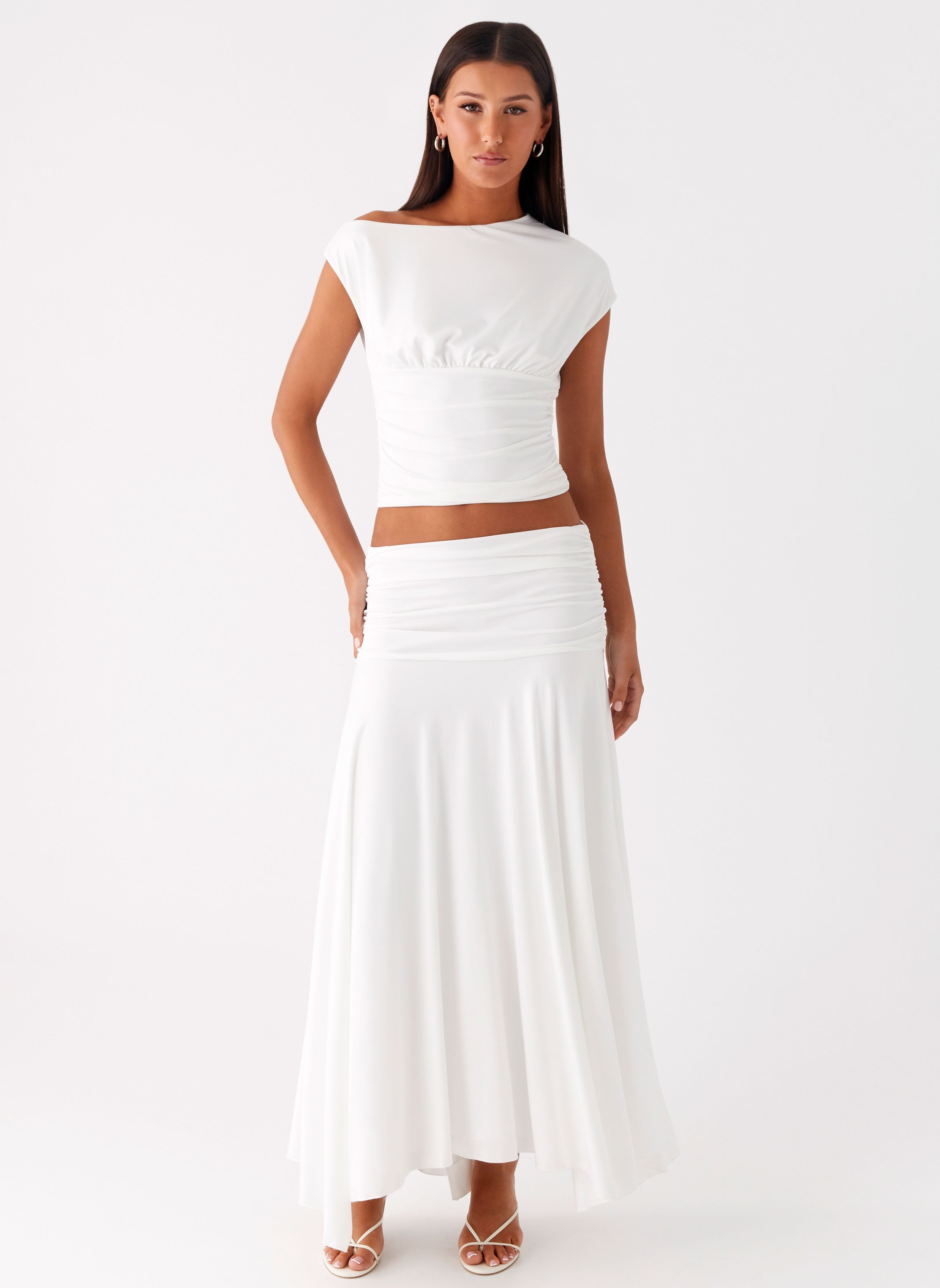 Liana Ruched Maxi Skirt - White