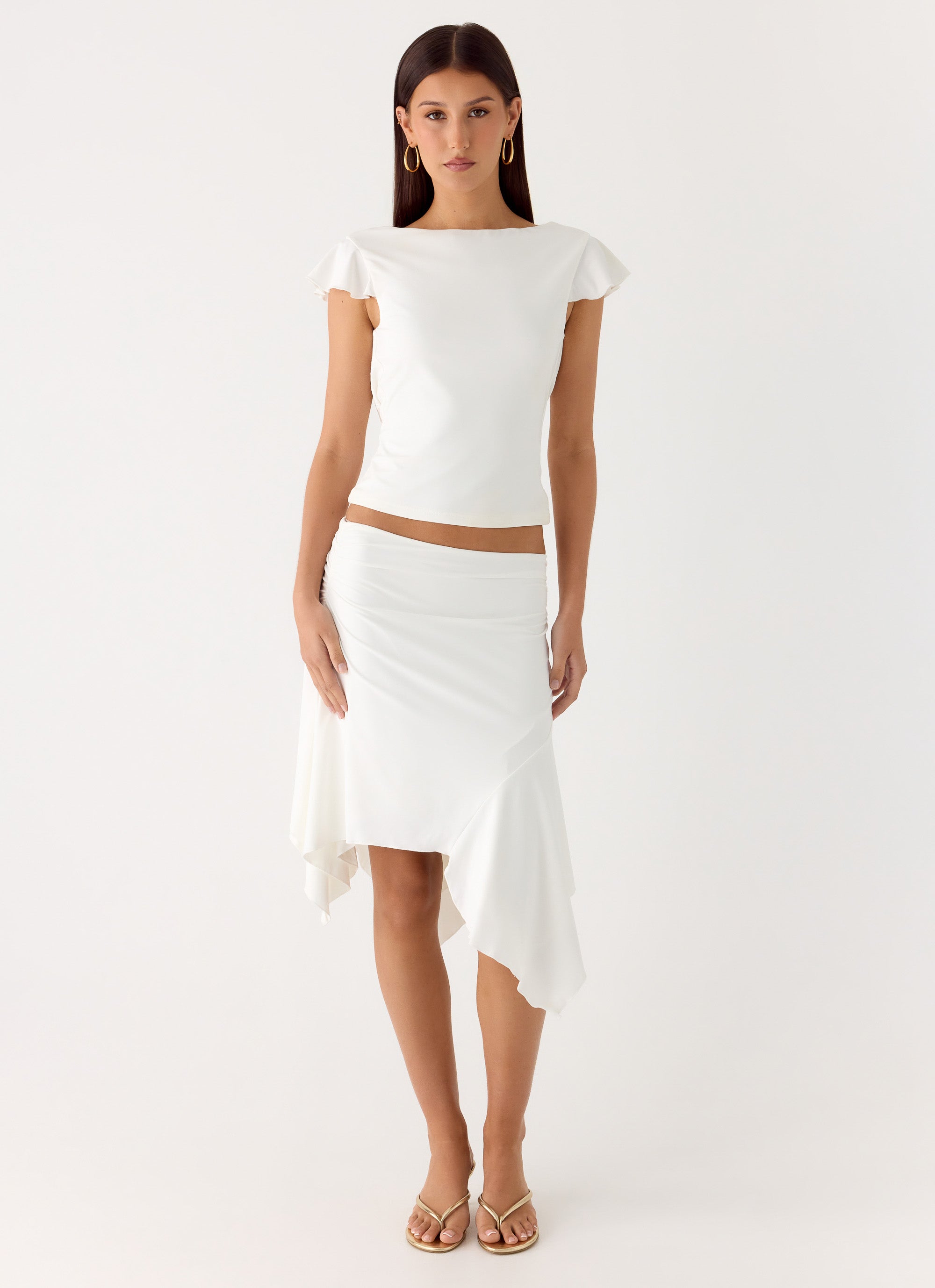 Maxina Asymmetrical Midi Skirt - White