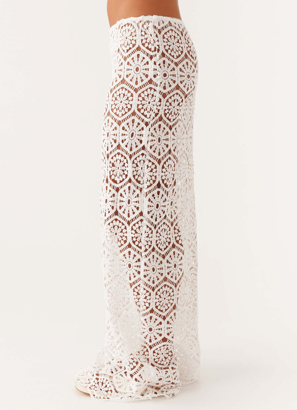 Mika Low Rise Crochet Maxi Skirt - White