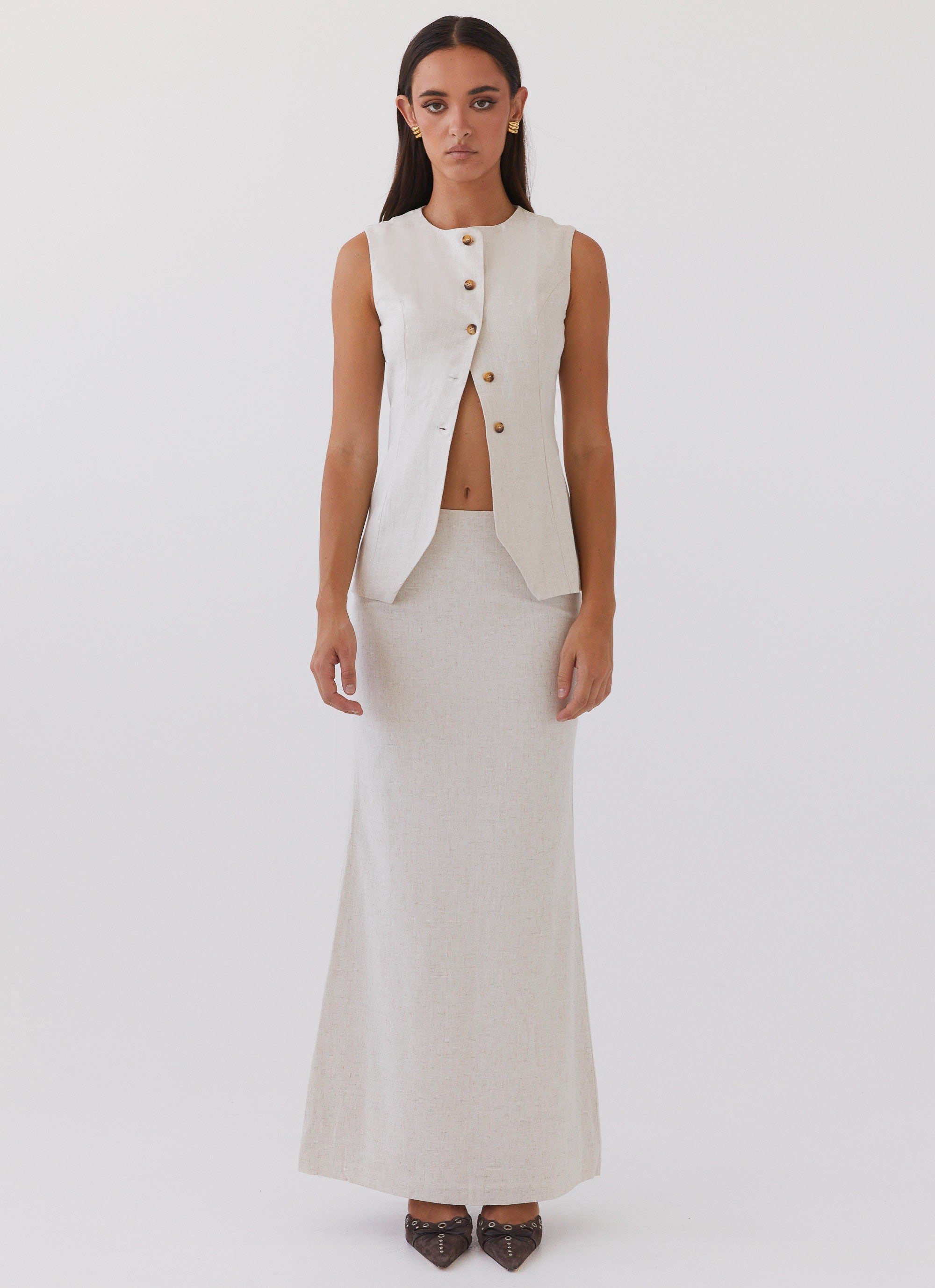 Born For Bordeaux Linen Midi Skirt - Oatmeal