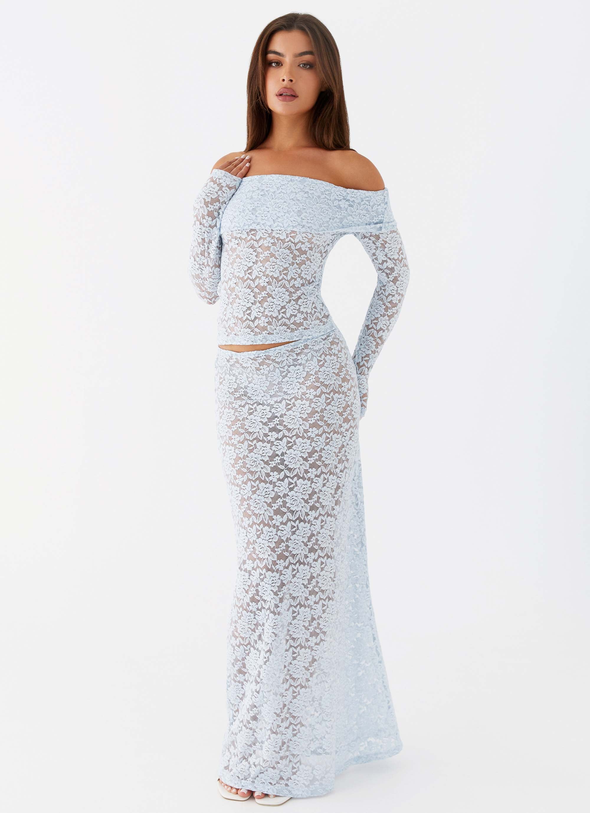 Zephyra Lace Maxi Skirt - Blue Cloud