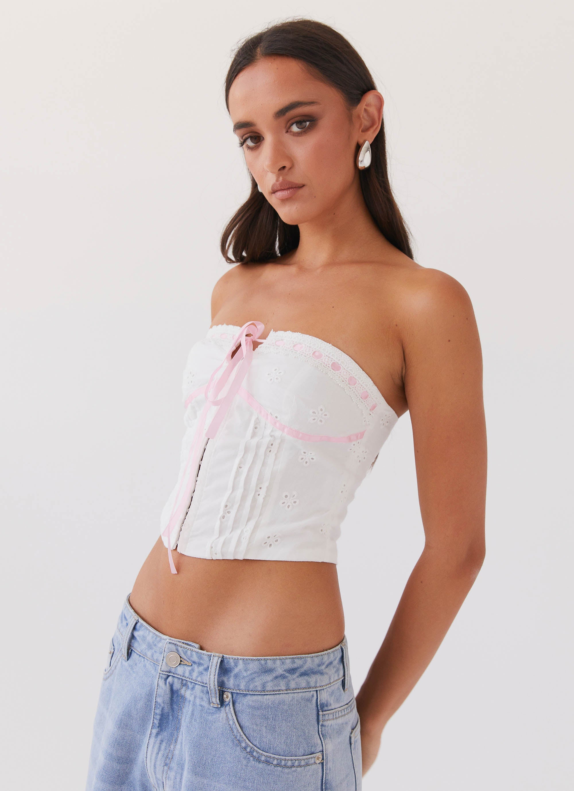 All My Affection Bustier Top - Pink Ribbon