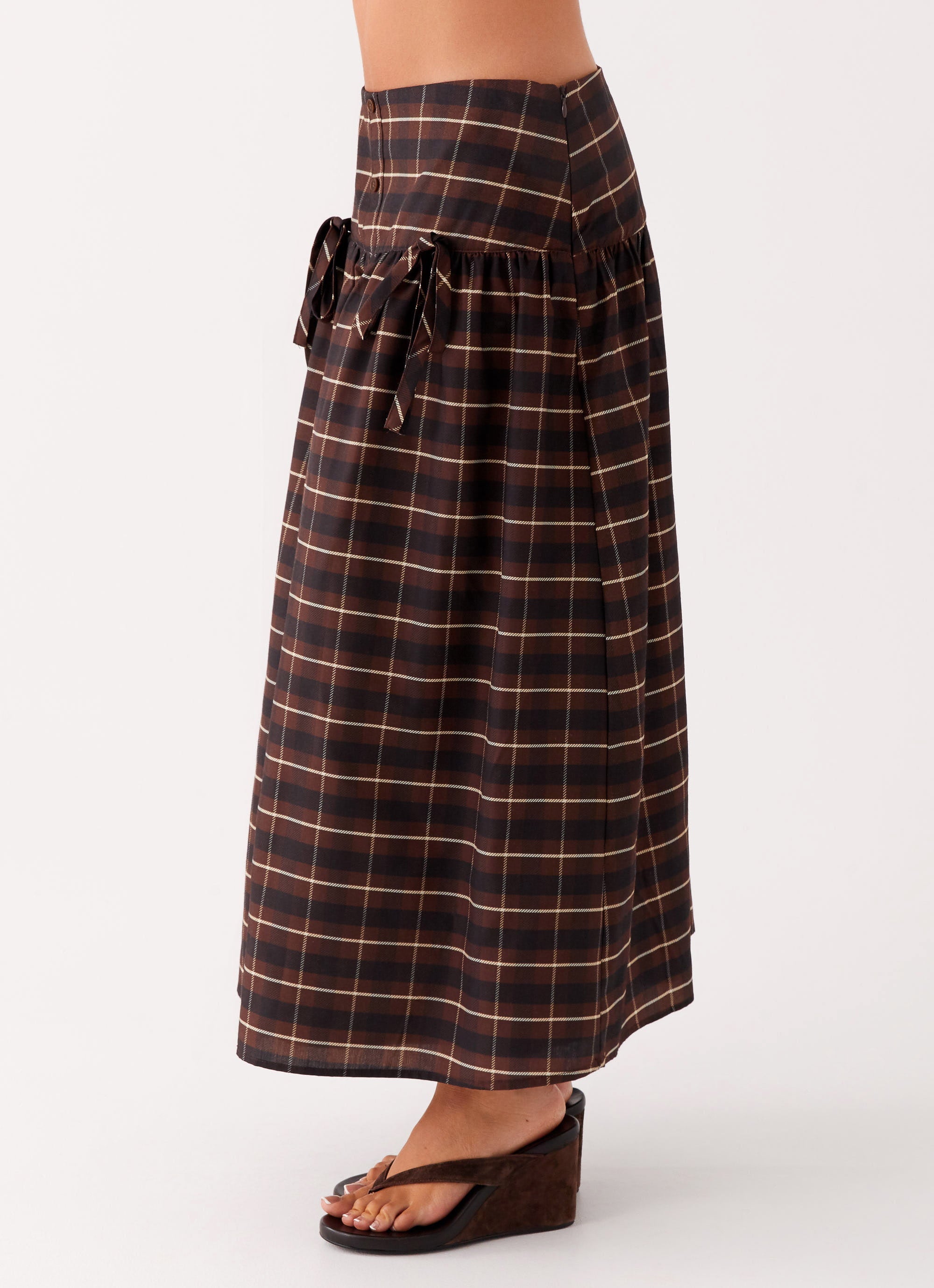 Quiet Places Cotton Midi Skirt - Chocolate Check
