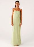 Sassafras Beaded Flower Strapless Maxi Dress - Lime