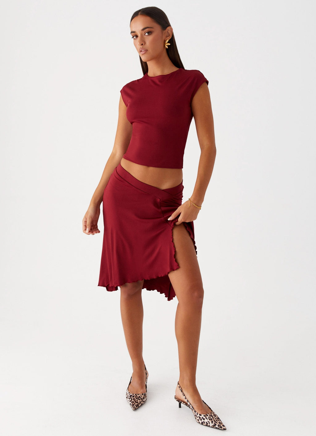 Shes A Lady Midi Skirt - Red