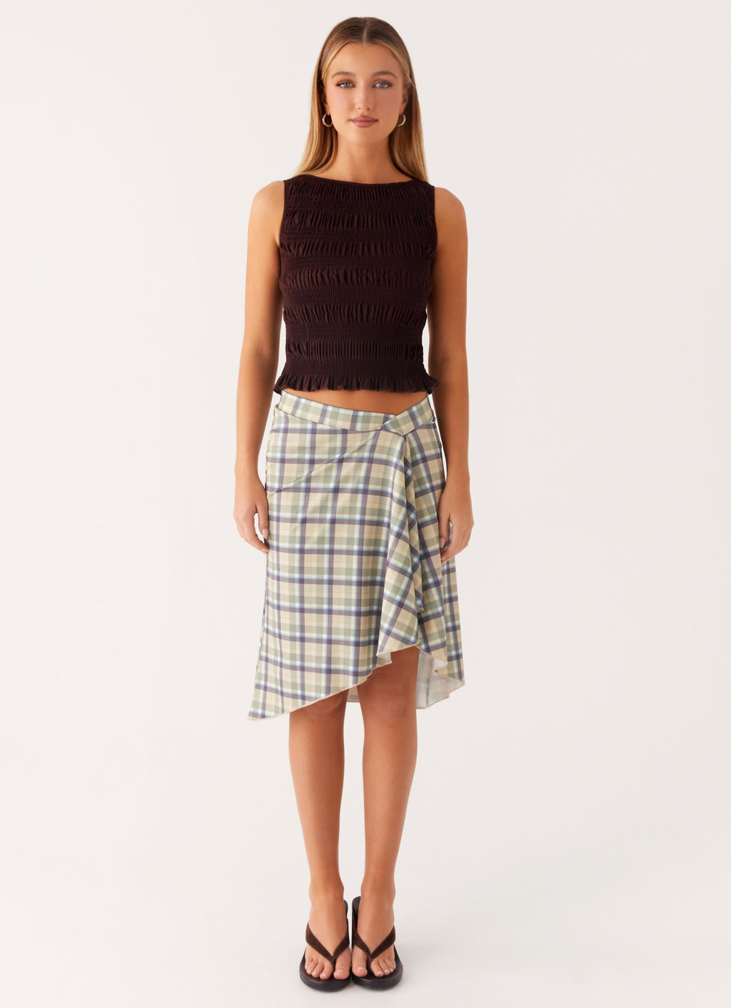 Shes A Lady Midi Skirt - Cedar Check