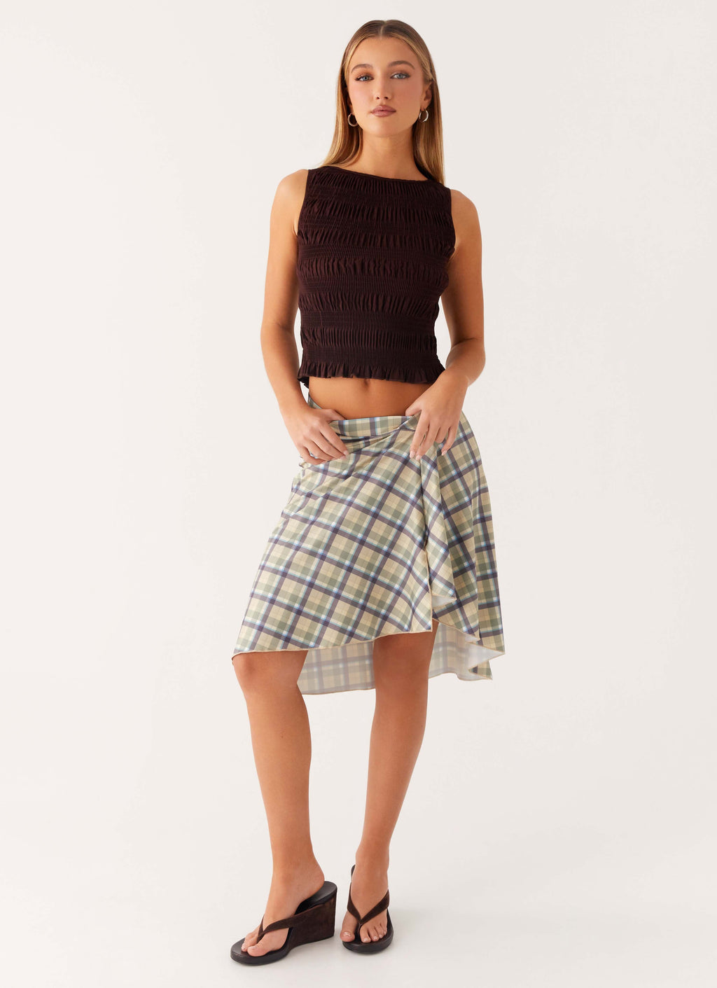 Shes A Lady Midi Skirt - Cedar Check