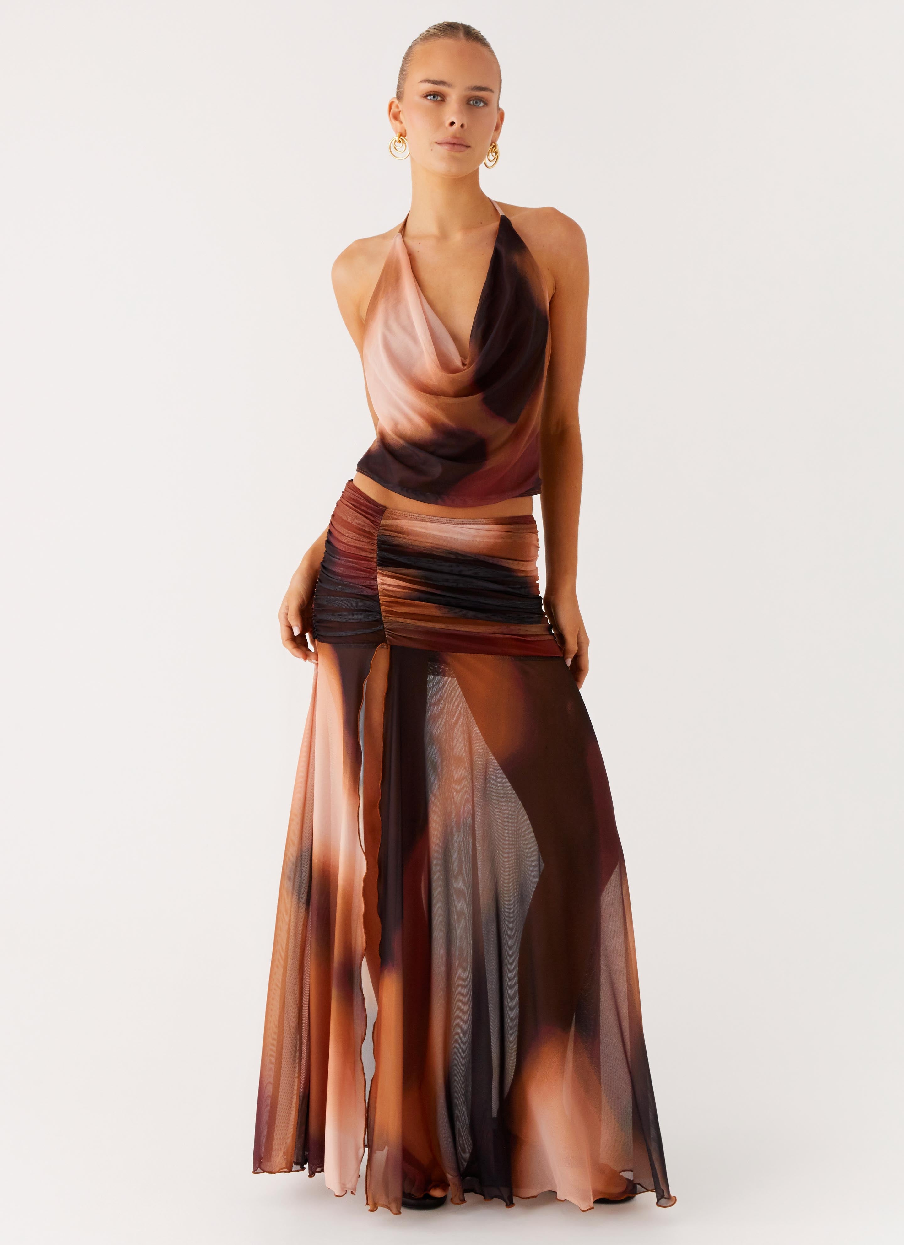 Stargazer Mesh Cowl Top - Black Gradient