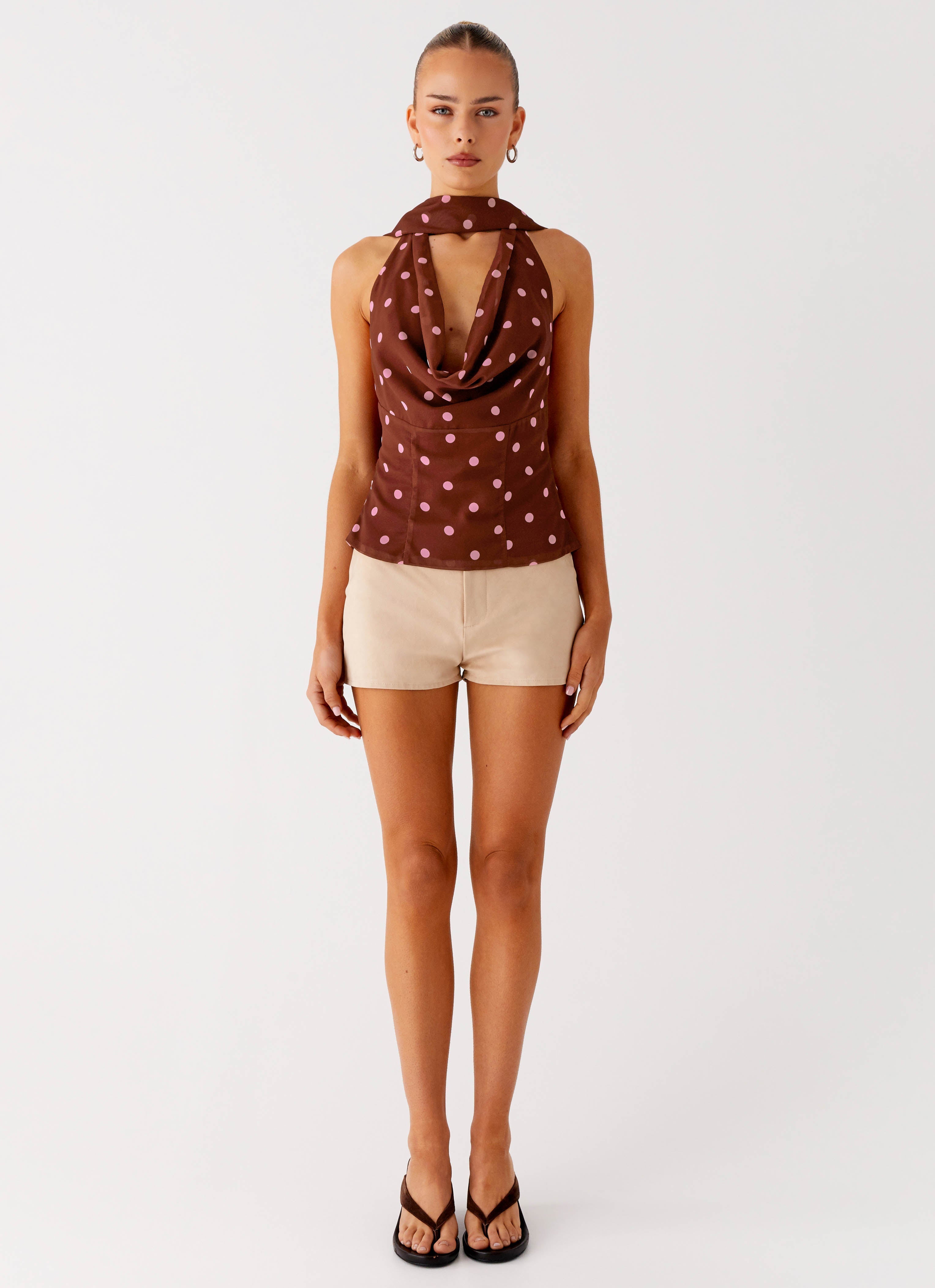 Stealing Love Scarf Top - Chocolate Strawberry Dot