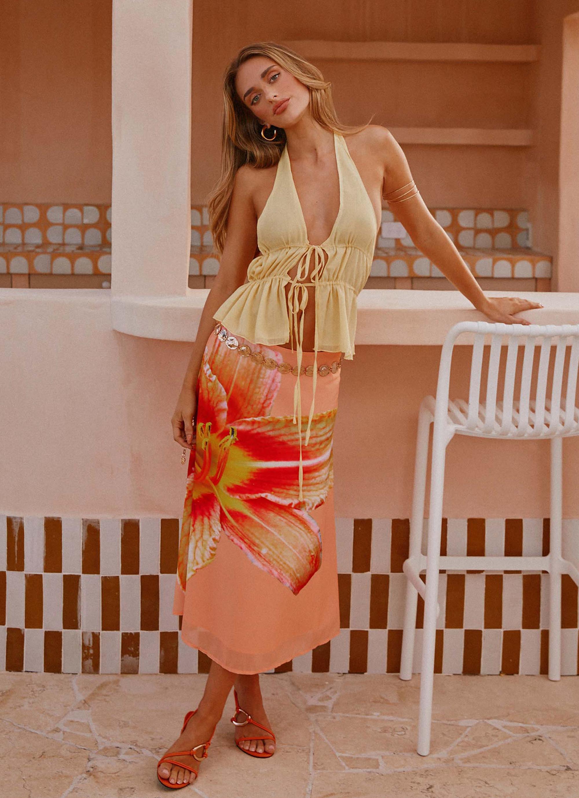 Summertime Midi Skirt - Orange Floral