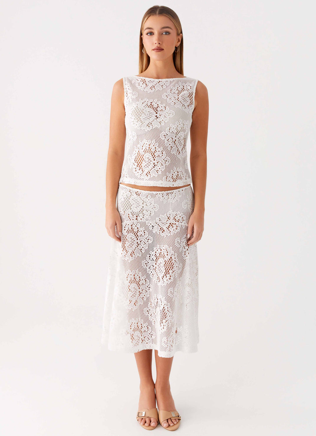 Virelle Lace Midi Skirt - Ivory
