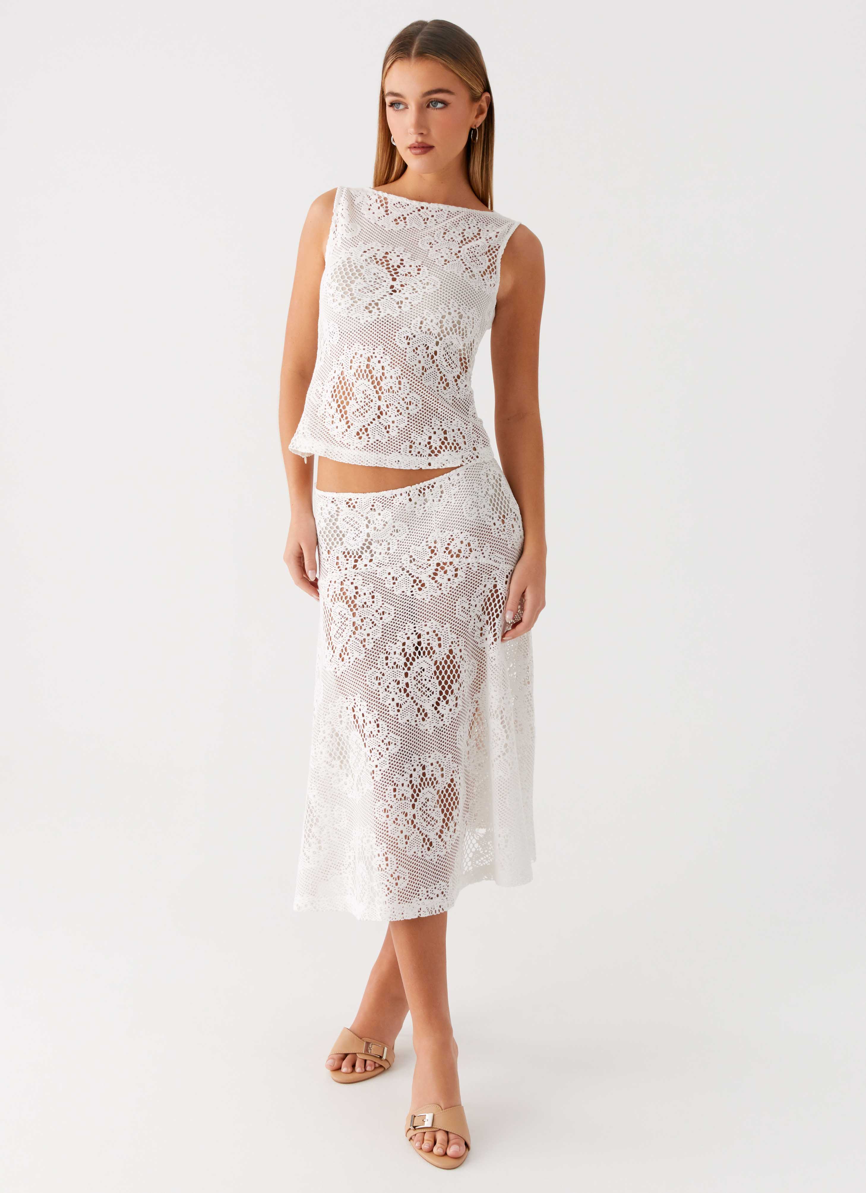 Virelle Lace Midi Skirt - Ivory