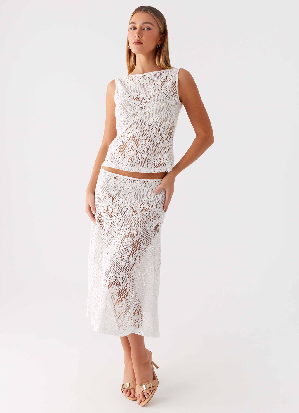 Virelle Lace Midi Skirt - Ivory
