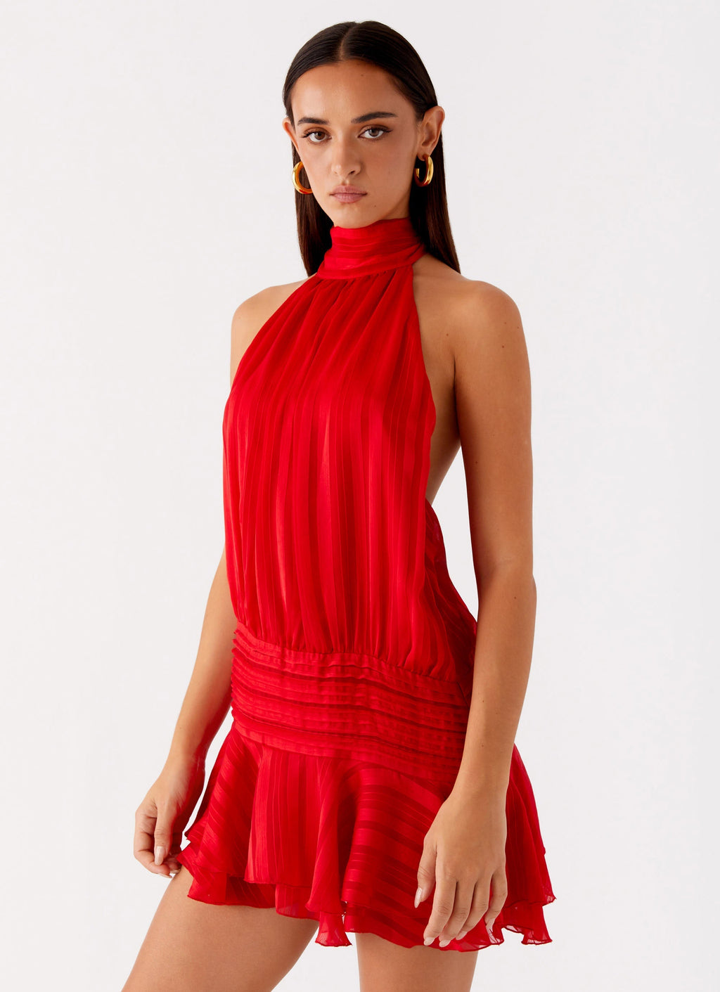 Willow Chiffon Mini Dress - Red